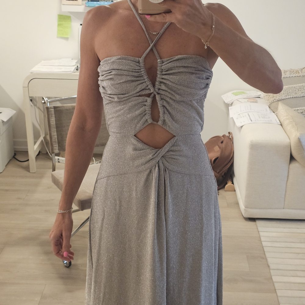 PatBO LUREX SILVER CUT OUT MAXI DRESS SZ 6 US - Picture 12 of 15